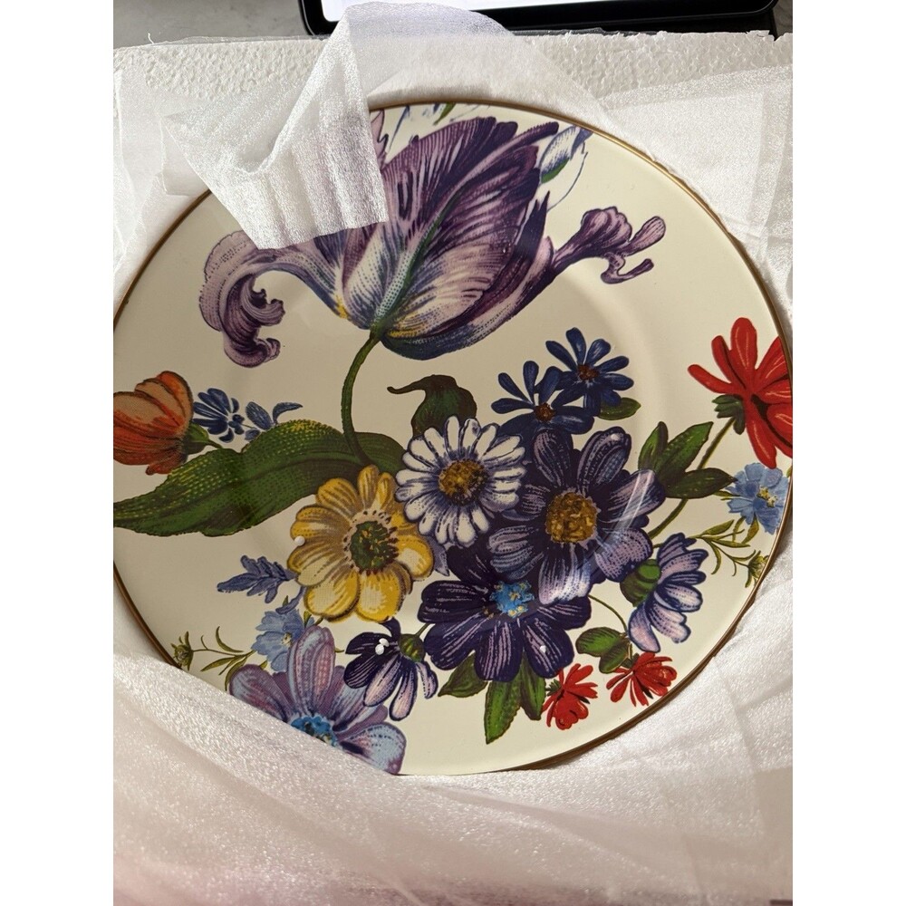 Set of 4 Mackenzie-Childs FLOWER MARKET Enamel 10" Dinner Plates